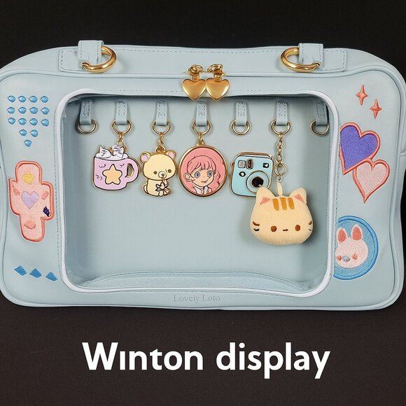 👜 Lovely Lota Ita Bag – Light Blue Backpack with Window – Kawaii Anime Style - Picture 3 of 14